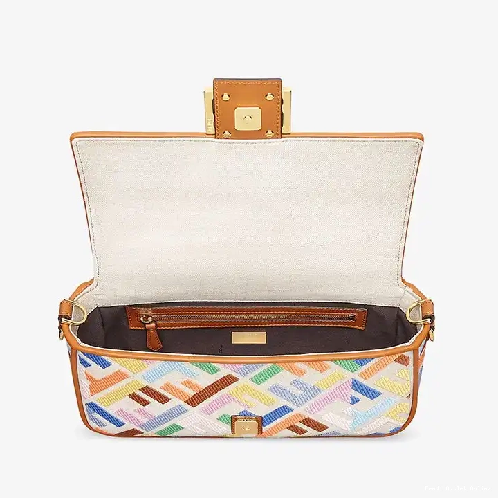 Cheap Multicolor Canvas Bag Motif Baguette In Fendi Medium FF 0618